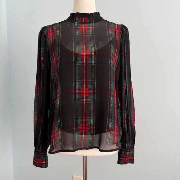 J.Crew Women’s Ruffleneck top in Stewart tartan chiffon Size S - Picture 1 of 11
